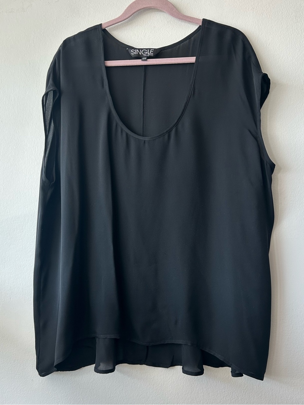 SINGLE Los Angeles 2X Sleeveless Silk Chiffon Blouse in black